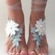 Free Ship blue ivory floral sandals country wedding beach wedding barefoot sandals floral bridesmaid gift unique foot accessory