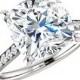 SUPERNOVA MOISSANITE Cushion & Diamond Engagement Ring 14k White Gold, 18k or Platinum - 10mm 5 Carat Cushion Supernova Moissanite Rings