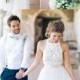 Simple Jewel Sleeveless Floor-Length Chiffon Lace Top Wedding Dress With Bow
