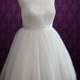 Plus Size Retro Tea Length Wedding Dress With Polka Dot Tulle 