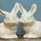 Customize Your Color - Bunny Rabbit Ceramic Figurines Wedding Cake Toppers Gift Anniversary Easter Shown in White - Made to Order