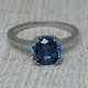 Genuine 1.5ct London Blue Topaz solitaire ring in Titanium or White Gold - engagement ring - wedding ring - handmade ring