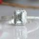 Emerald Cut 5*7mm Aquamarine Ring Halo Diamond Ring 14k White Gold Ring Aquamarine Engagement Ring Gemstone Ring