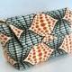 ON Sale Clutch with Flap in Orange and Blue Retro Geomtric Pattern