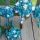 Hydrangea bridal bouquet set, teal hydrangea and white flower accent, Customize to match your wedding colors