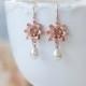Rose Gold Earrings Pink Gold Lotus Flower Cream Teardrop Pearl Dangle Earrings Yoga Jewelry Rose Gold Pink Gold Jewelry Bridal Earrings