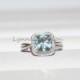 14K White Gold Ring 7MM Cushion Aquamarine Engagement Ring Halo Diamond Aquamarine Wedding Ring Bridal Diamonds March Birthstone Ring