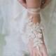 Free ship Champagne ivory white Beach wedding barefoot sandals, french lace sandals, wedding anklet, Beach wedding barefoot sandals,