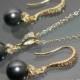 Black Pearl Gold Jewelry Set Black Pearl Necklace&Earrings Set Swarovski 8mm Pearl Vermeil Gold Cz Set Small Drop Pearl Wedding Jewelry Set