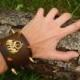 Wide brown leather cuff Spiked dragon, leather bracelet, leather cuff, leather cuff bracelet, leather bracelet with spikes