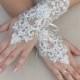 Free ship, Ivory lace Wedding gloves, pearl beads embroidered bridal gloves, fingerless lace gloves,handmade