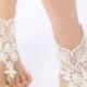 Free Ship ivory lace Barefoot Sandals, french lace, Nude shoes, Gothic, anklet Foot jewelry,Wedding, Victorian Lace, Sexy, barefoot sandals