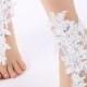 Free Ship white, flexible ankle sandals, laceBarefoot Sandals, french lace, Beach wedding barefoot sandals