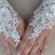Free ship, Ivory lace Wedding gloves, beads embroidered bridal gloves, fingerless lace gloves,handmade