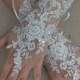 Free ship, Ivory lace Wedding gloves, silver beads embroidered bridal gloves, fingerless lace gloves,handmade