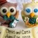 Owl love bird wedding cake topper, musician groom with guitar, brown ivory owls, customizable