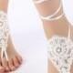 Free Ship ivory black or blush , lariat sandals, laceBarefoot Sandals, french lace, Beach wedding barefoot sandals