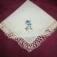 Ladies Hanky With Blue Flowe Handmade Lace Edging - Wedding,Mother of Bride,Bridesmaid Gifts