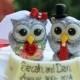 Wedding glitter owl cake topper, silver sparkly love birds, red wedding