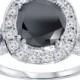 4.36CT Black & White Diamond Cushion Halo Vintage Engagement Ring 14K White Gold Size, Black Center Stone, Diamonds, For Her, Anniversary4-9