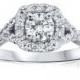 Diamond Cushion Halo Diamond Engagement Ring, Cushion Halo Ring 14K White Gold, Vintage Cushion Engamnt