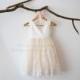 Ivory Satin Lace Champagne Tulle V Neck Flower Girl Dress Wedding Bridesmaid Dress M0036