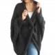 Plus Size Dar Gray Anthracit Over Size Wool Cardigan Poncho Outwear