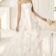 Simple A-line Strapless Ruffles Sweep/Brush Train Satin Wedding Dresses - Dressesular.com