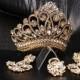 Unique handmade princess tiara crown , wedding tiara, crystal gold tiara hand made for order inlaid with brown SWAROVSKI Crystals