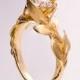 Leaves Engagement Ring No. 7 - 14K Gold and Diamond engagement ring, engagement ring, leaf ring, 1ct diamond, antique, art nouveau, vintage
