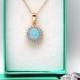 Blue Opal Necklace, Rose Gold Necklace, CZ Diamond Necklace, Rose Gold Pendant, Sterling Silver Necklace, Opal Jewelry,