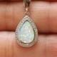 Pear Shape White Opal Necklace, CZ Silver Necklace, Lab Opal Pendant, Silver Opal Jewellery, October Birthstone, ayansiweddingdesings