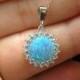 Blue Opal & CZ Silver Necklace, October Birthstone, Round Lab Opal Necklace, Opal Jewelry, CZ Diamond Charm Necklace, Ayansiweddingdesigns