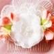 Wedding Hair Accessory - Bridal Flower Hair Comb - Peach White Flowes Lace Hair Clip Boho Chic Rustic Bridal