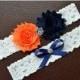 ON SALE Auburn Tigers Wedding Garter Set, Auburn Garter, Auburn Tigers Bridal Garter Set, White Lace Wedding Garter, Auburn University Garte