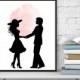 Couple print art, Couple silhouettes, Couple in love, Big rose print, Romantic printable, Modern wall decor, Wedding, InstantDownloadArt1