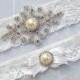 SALE  Crystal pearl  Wedding Garter Set, Stretch Lace Garter, Rhinestone Crystal Bridal Garters