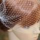 French Net Bandeau Style Blusher Birdcage Veil Embellished with Half Pearl Flat Back Cabochons