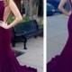 Purple open back mermaid evening prom gowns