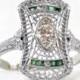 Art Deco 18k Gold Diamond and Emerald Dinner Ring .43 Carats