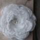 Bridal Flower Headpiece, Rhinestone Hair Clip, Rhinestone Wedding Hair Flower, White Bridal Fascinator, White Flower Brooch