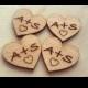 50 Tiny Wood Hearts with your initials 2.5 cm - Rustic decor.