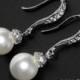White Pearl Small Earrings Bridal Pearl Drop Earrings Sterling Silver CZ Pearl Earrings Swarovski 8mm Pearl Earrings Bridal Pearl Jewelry