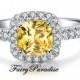 1 Ct (6 mm) lab made Canary Yellow Diamond, Cushion Cut Halo Engagement Ring, Promise Ring, Free Gift Box (Fairy Paradise)