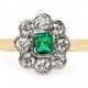 Edwardian Engagement Ring, Small Square Emerald Engagement Ring, EMERALD Diamond Halo Engagement RING 18kt yellow white gold band diamonds