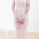 Feminine soft pink orange  mermaid night gown wedding dress from Meera Meera