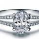 Oval Cut Forever Brilliant Moissanite Engagement Ring and Diamond Platinum Ring