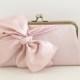 Dusty Rose Silk Bridal Clutch, Pink Bow Clutch, Personalized Clutches for Your Bridesmaids, Pink Bridal Clutch, Wedding Purse, Style C002