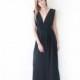 Black maxi floor length dress, Bridesmaids black long dress 1003