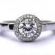 14k White gold - Diamond Engagement Ring - Halo - Unique - Pave - Bph022